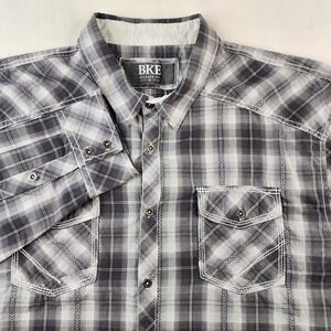 BKE Buckle Shirt Men XL Western Black Gray White Plaid Long Sleeve Metal Buttons